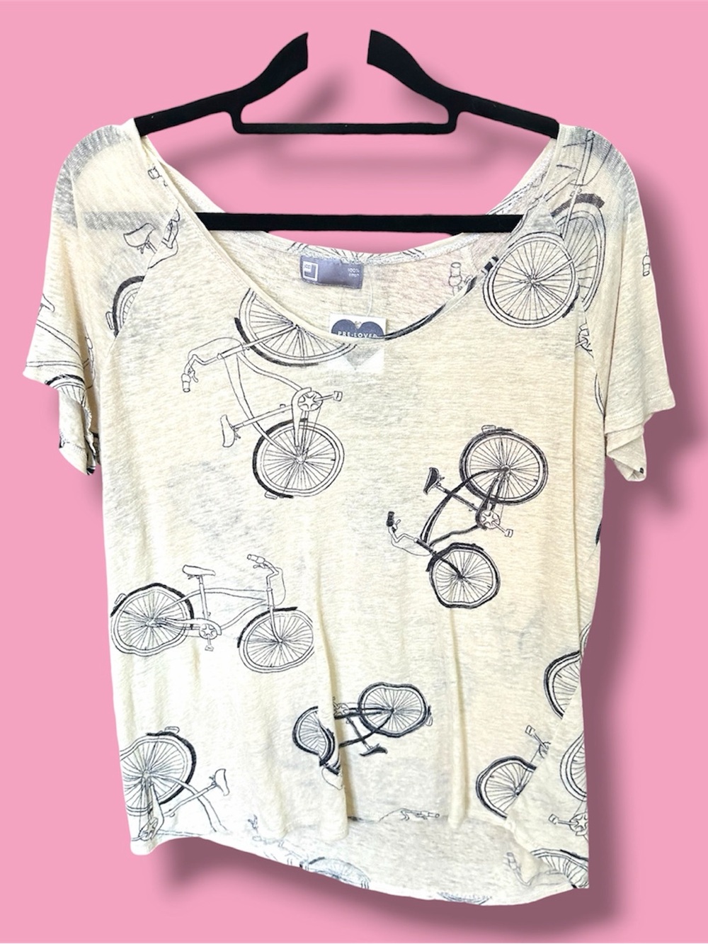 jcp 100% linen Everyday Bicycle Print Short Sleeve Tee - Cream/Black